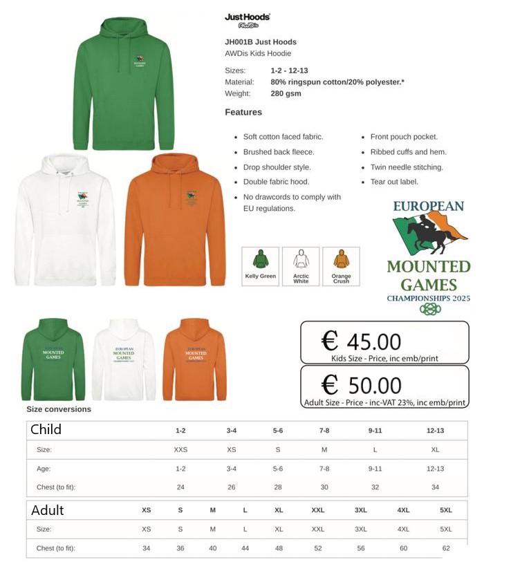 Euro 25 Hoodie Sizes