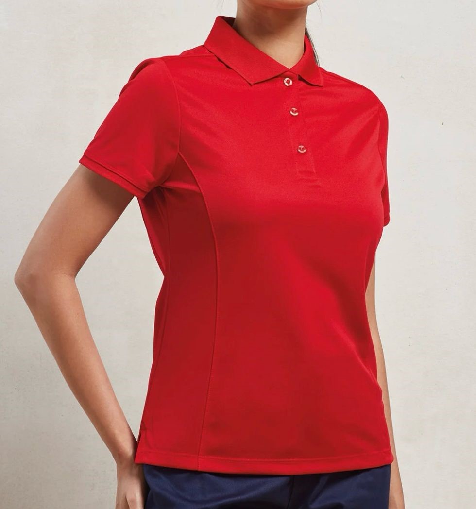 Womens Red Polo Shirt with Logo